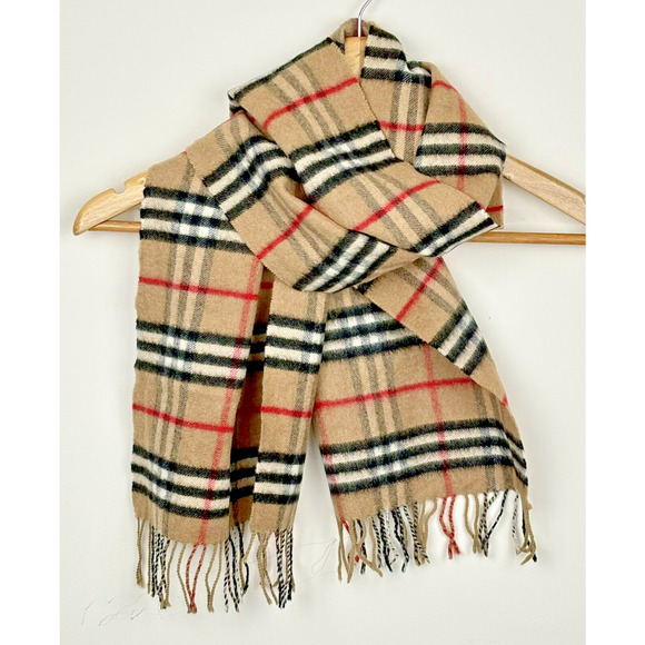 Vintage Burberrys Cashmere Blend Nova Check Scarf 52"x12" Beige Luxury Classic - Picture 1 of 9